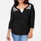 Karen Scott Women's Embroidered Cotton Layered Look Top Black Size X-Large