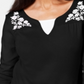 Karen Scott Women's Embroidered Cotton Layered Look Top Black Size X-Large