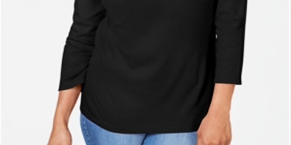 Karen Scott Women's Embroidered Cotton Layered Look Top Black Size X-Large