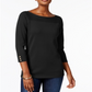 Karen Scott Women's Cotton Boat Neck Top Black Size Small