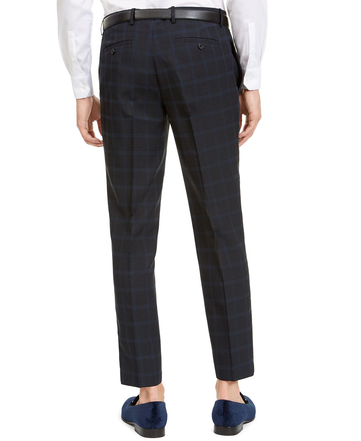 INC International Concepts Men's Slim Fit Windowpane Pleated Pants Blue Size 36W
