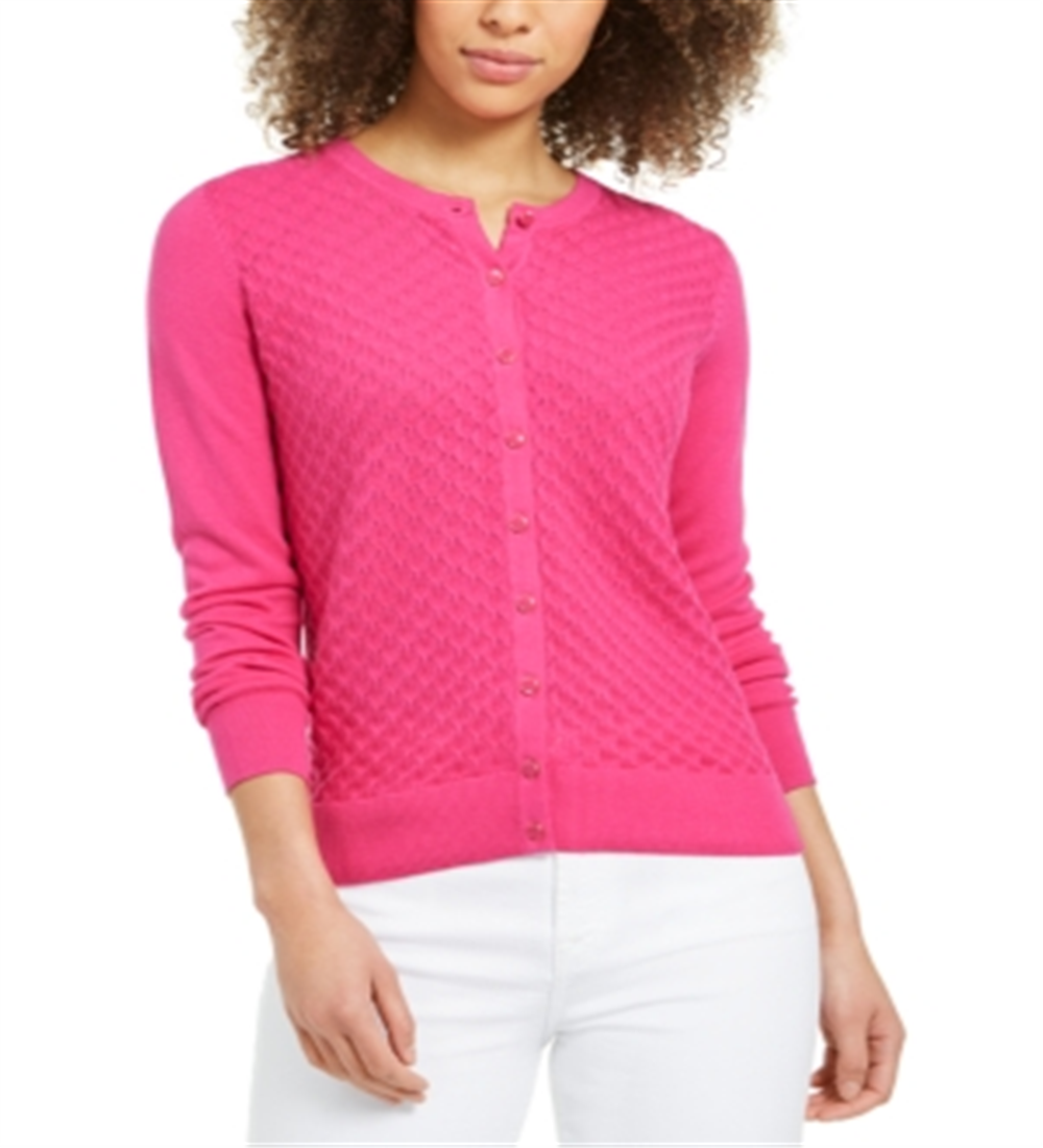 Charter Club Women's Peacock Stitch Cardigan Pink Size X-Small