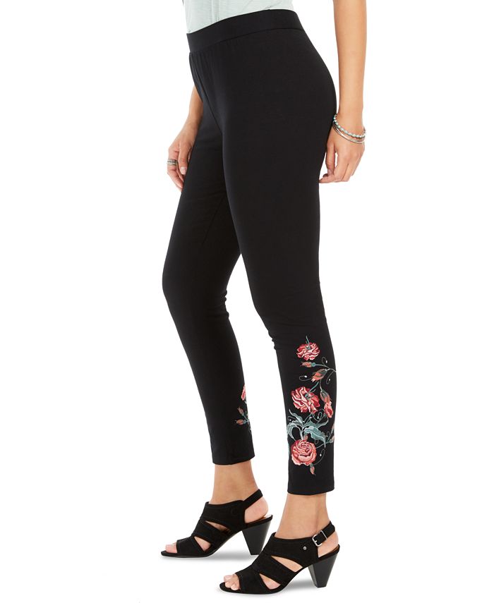 Style & Co Women's Embroidered Pull-on Leggings Black Size XS