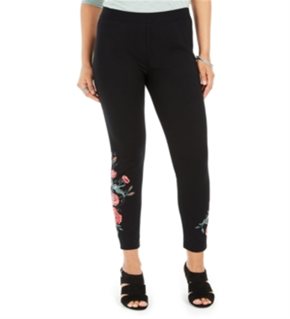 Style & Co Women's Embroidered Pull-on Leggings Black Size XS