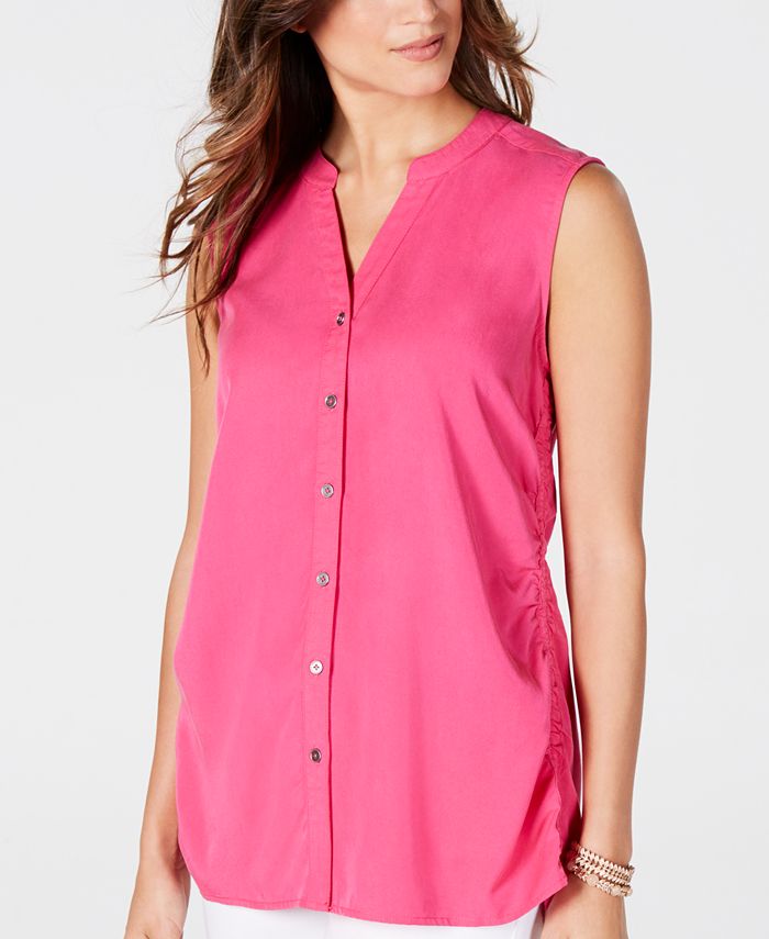 Style & Co Women's Cinched Side Sleeveless Top Pink Size Petite XL