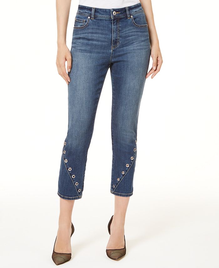 INC Iternational Concepts Women's Grommet High Rise Cropped Skinny Jeans Blue Size 6 Petite