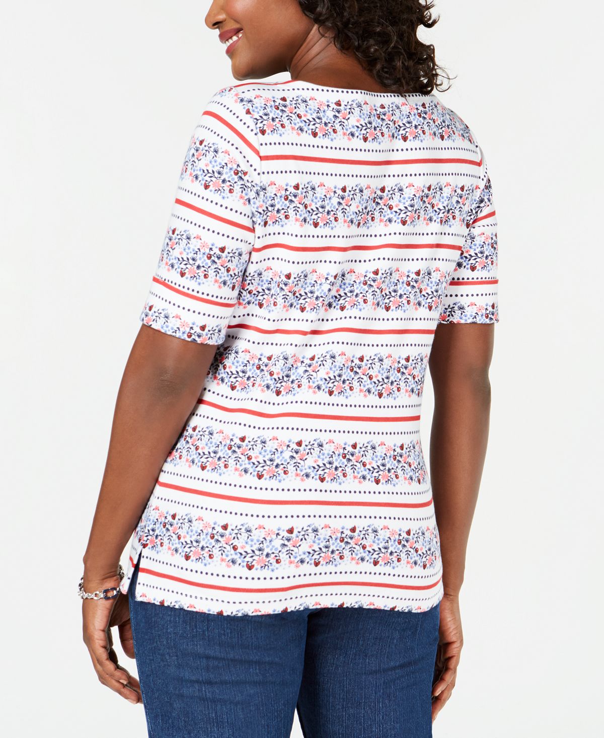 Karen Scott Women's  Printed Boat-Neck Top White Size S