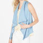 Style & Co Women's Draped-Front Frayed-Hem Vest Blue Size Larger
