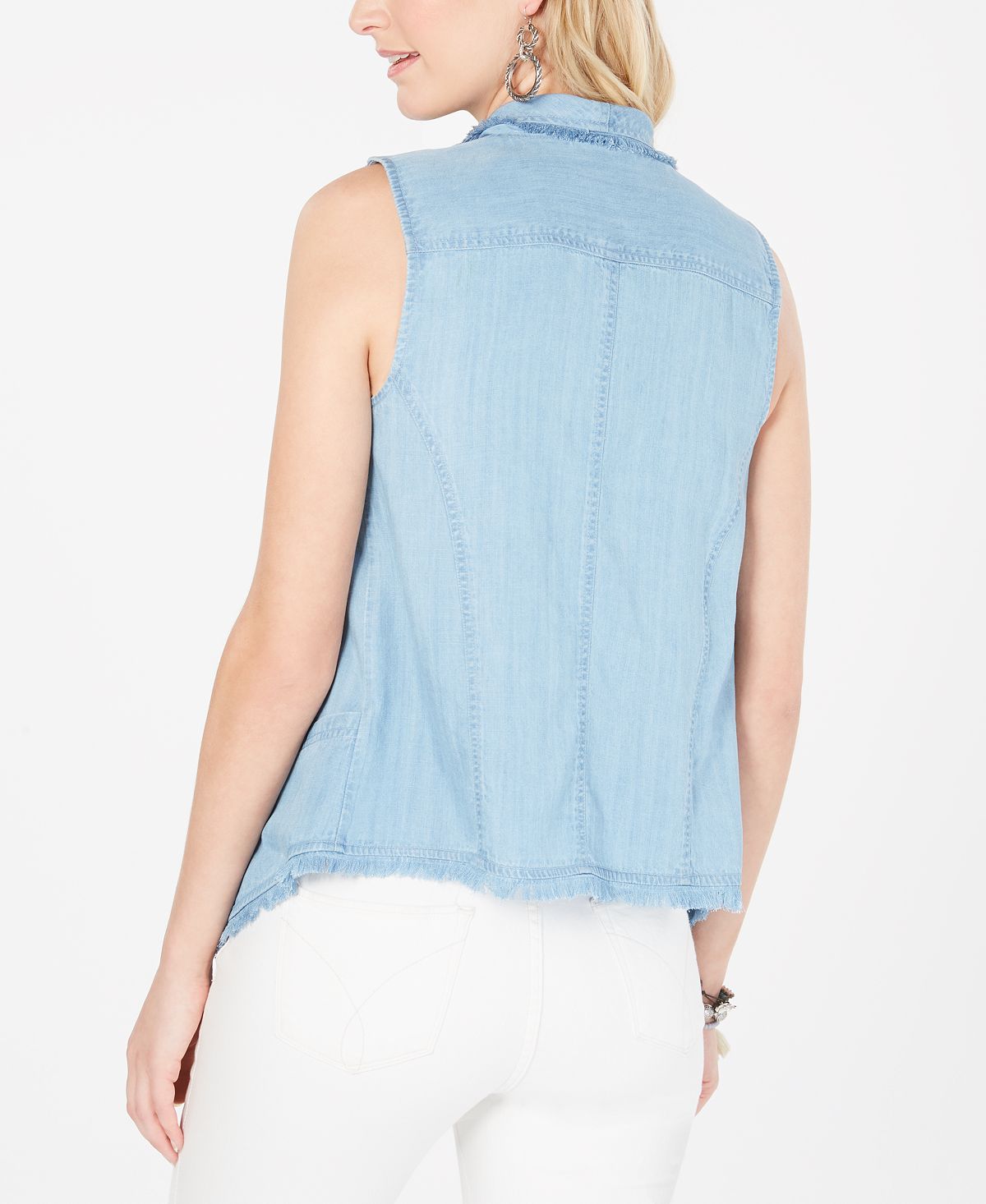 Style & Co Women's Draped-Front Frayed-Hem Vest Blue Size Larger