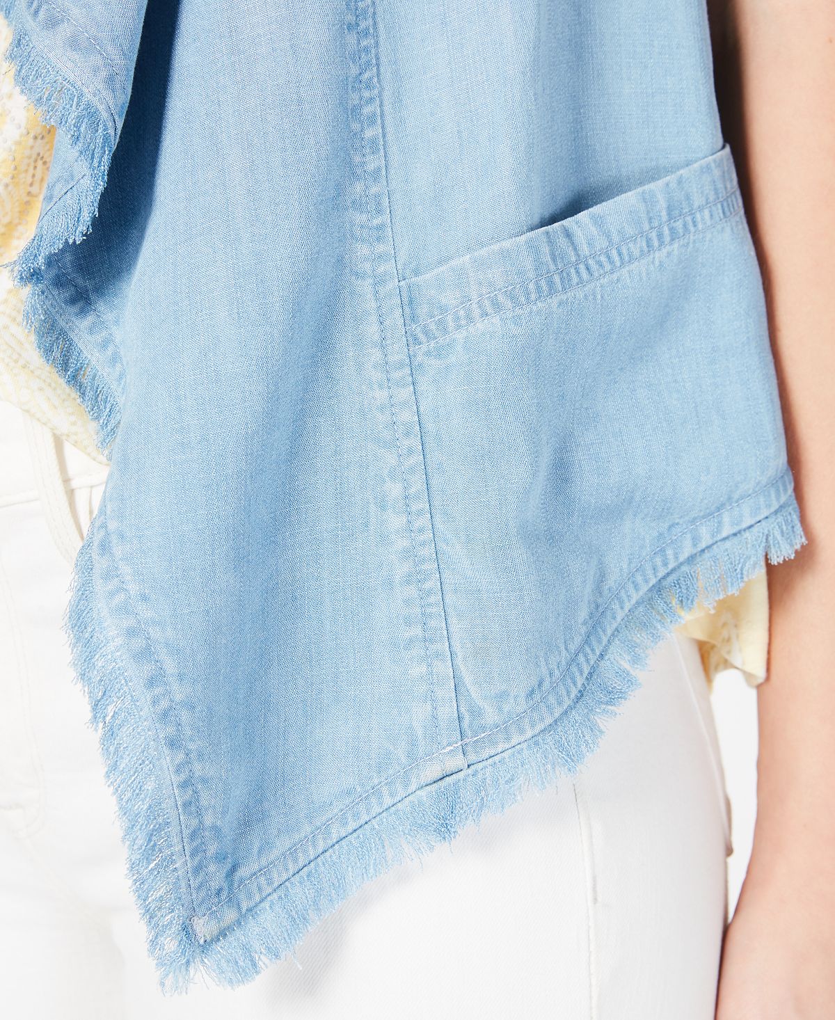 Style & Co Women's Draped-Front Frayed-Hem Vest Blue Size Larger