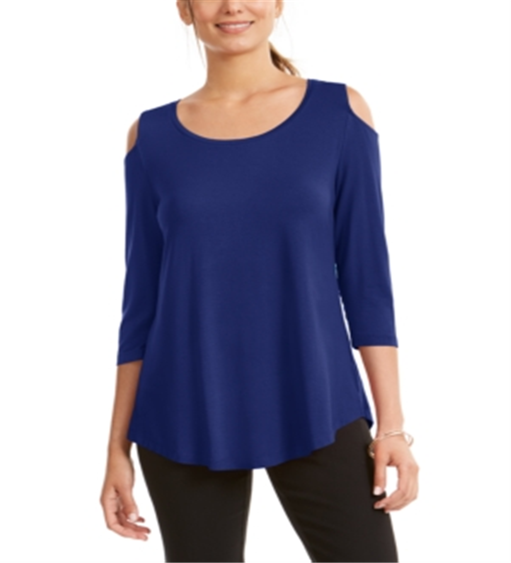 JM Collection Women's Cold Shoulder Top Blue Size Petite XL