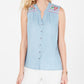 Style & Co Women's  Embroidered Button-up Top  Blue Size XL