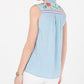 Style & Co Women's  Embroidered Button-up Top  Blue Size XL