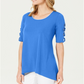 JM Collection Women's Braided Sleeve Tunic Blue Size Petite XL
