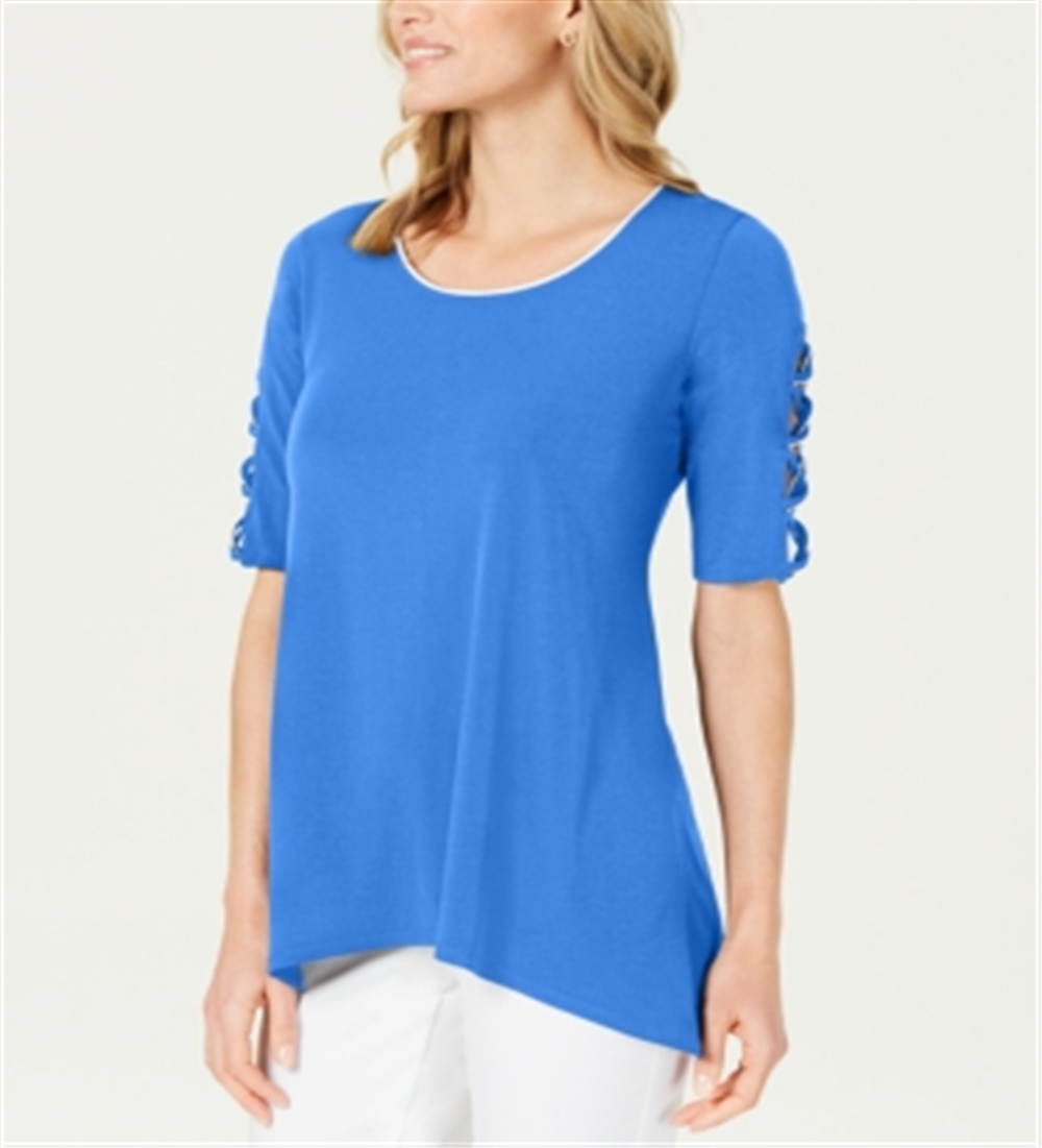 JM Collection Women's Braided Sleeve Tunic Blue Size Petite XL