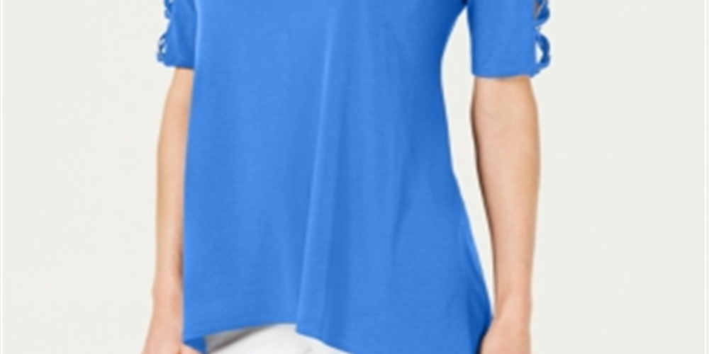 JM Collection Women's Braided Sleeve Tunic Blue Size Petite XL