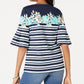Charter Club Women's Tropical Stripe Bell Sleeve Top Blue Size Large