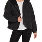 Free People Women's Chill Factor Faux Shearling Hooded Puffer Jacket Black Size Small