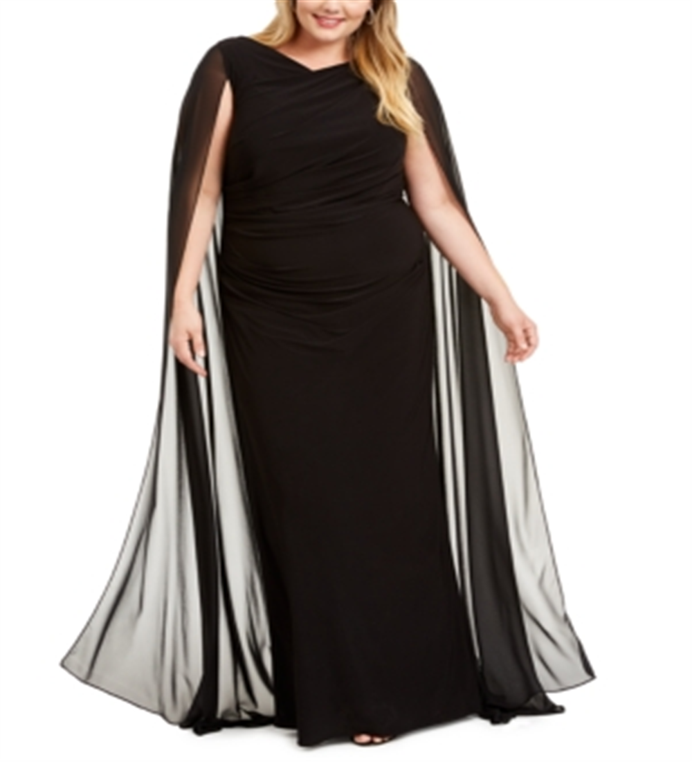 Betsy & Adam Women's Chiffon Cape Gown Black Size 22W