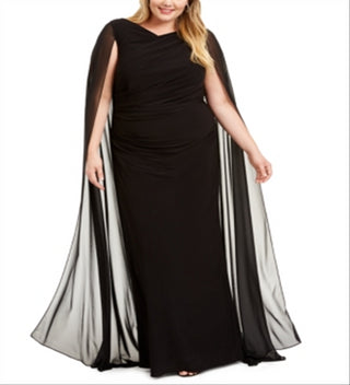 Betsy & Adam Women's Chiffon Cape Gown Black Size 22W