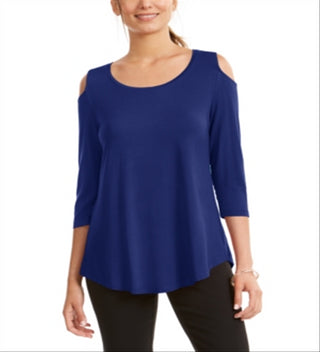 JM Collection Women's Cold-Shoulder Top Blue Size XL