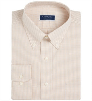 Club Room Mens Regular Fit Mini Gingham Dress Shirt Brown Size 34-35