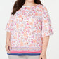 Charter Club Women's Plus Autumn Print Bell Sleeve Blouse White Size 2X