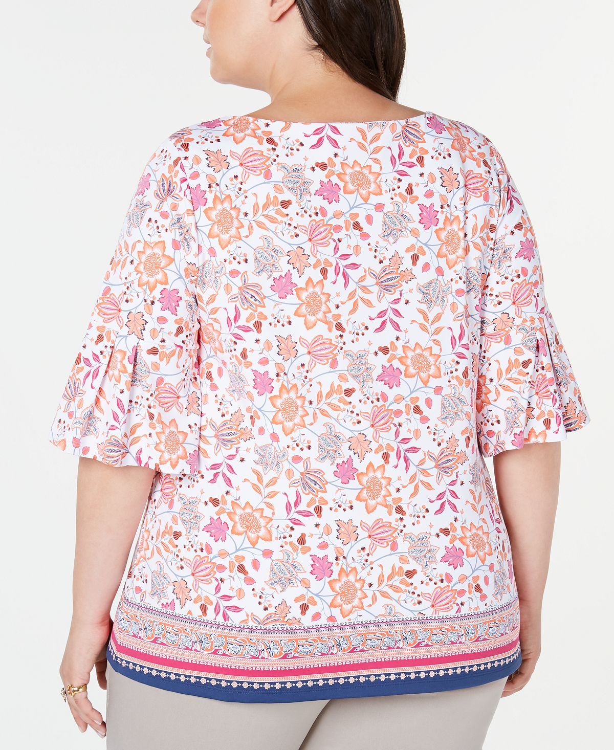 Charter Club Women's Plus Autumn Print Bell Sleeve Blouse White Size 2X