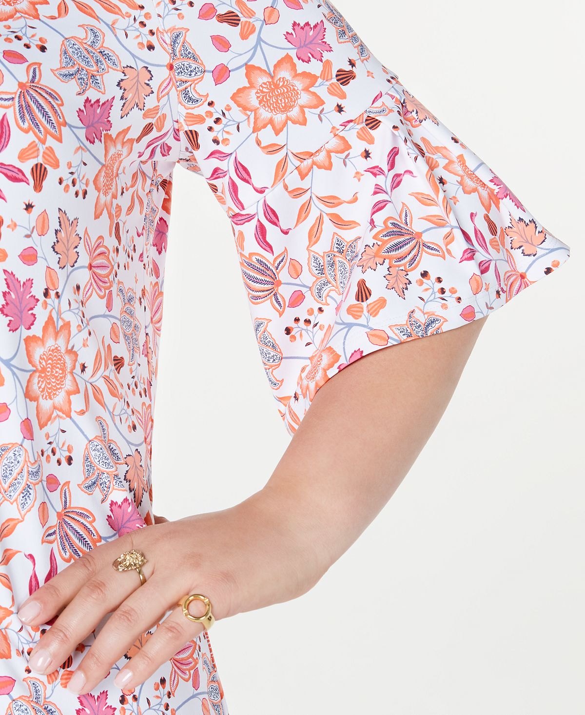 Charter Club Women's Plus Autumn Print Bell Sleeve Blouse White Size 2X