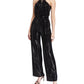 Michael Kors Women's Sequined Sleeveless Halter Tube Straight Leg Cocktail Jumpsuit Black Size X-Large