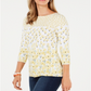 Charter Club Women's Floral Print Boat Neck Top White Size Large