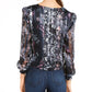 INC Iternational Concepts Women's Printed Tie Hem Blouse Dark Blue Size -Petite L