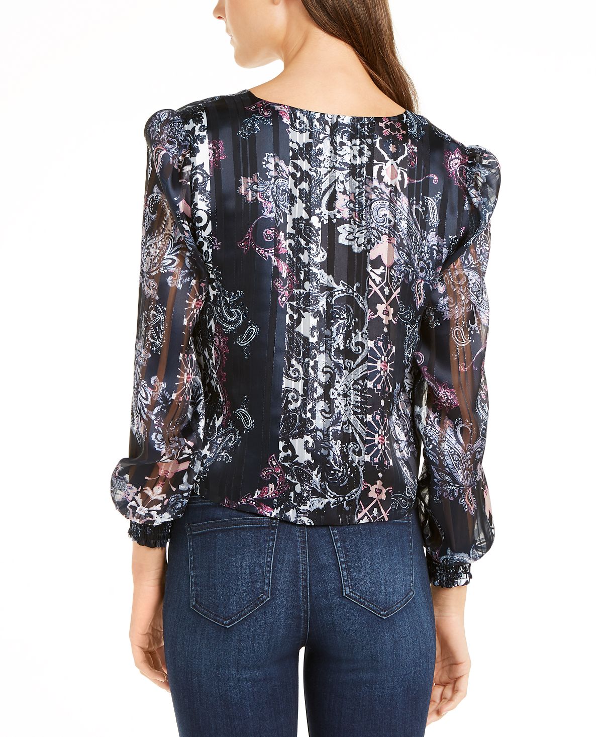 INC Iternational Concepts Women's Printed Tie Hem Blouse Dark Blue Size -Petite L