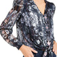INC Iternational Concepts Women's Printed Tie Hem Blouse Dark Blue Size -Petite L