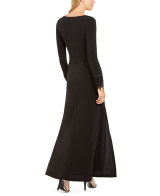 Calvin Klein Women's Feather Cuffs Ruched Evening Gown Black Size 12