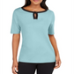 Karen Scott Women's Contrast Trim Keyhole Elbow Sleeve Top Blue Size Small