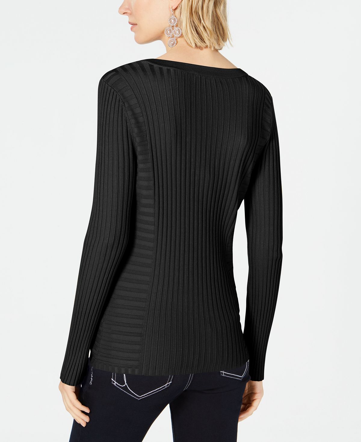 INC Iternational Concepts Women's Lace up Ribbed Knit Sweater Black Size Petite Small