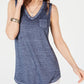 Style & Co Women's  Chest-Pocket Burnout Top  Blue Size XS