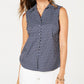 Charter Club Women's Sleeveless Sailboat-Print Blouse  Blue Size 4
