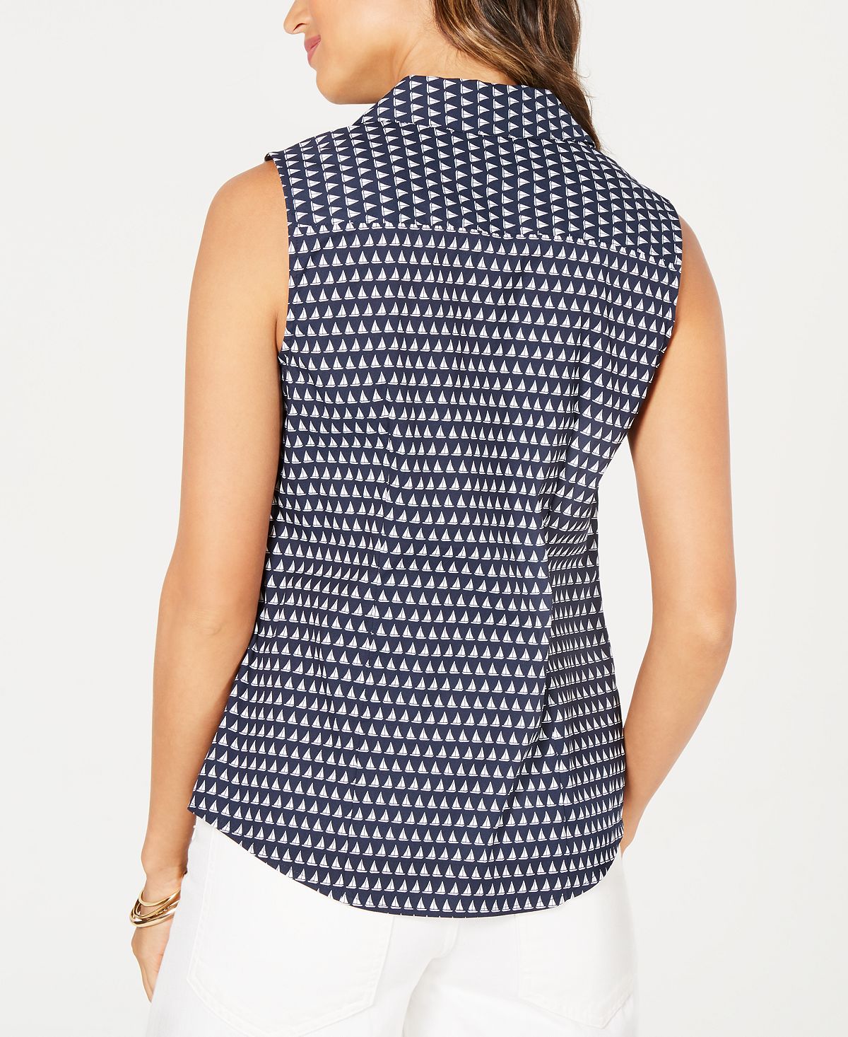 Charter Club Women's Sleeveless Sailboat-Print Blouse  Blue Size 4