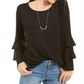 Style & Co Women's Double Bell Sleeve Top Black Black Size Petite S