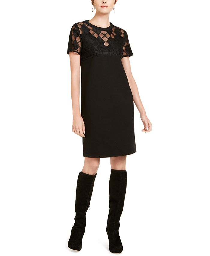 Escada Women's Sport Lace Yoke Shift Dress Black Size 36