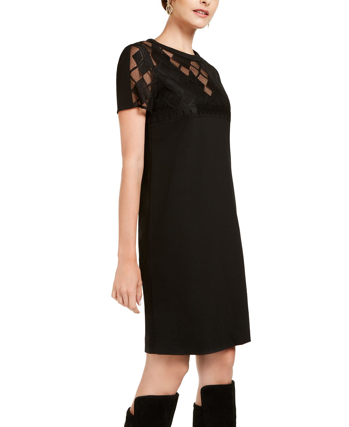 Escada Women's Sport Lace Yoke Shift Dress Black Size 36