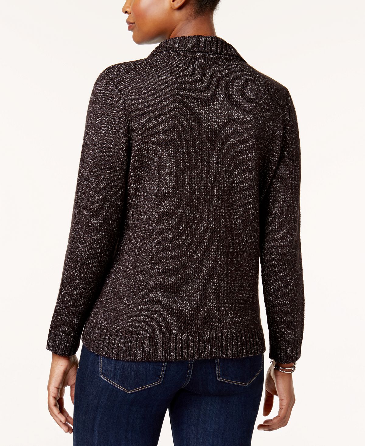 Karen Scott Women's Point Collar Marled Sweater Black Size Large