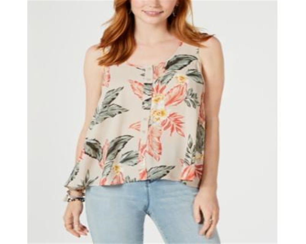 Style & Co Women's Printed Sleeveless High Low Swing Top Brown Size X-Small