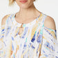 JM Collection Women's Printed Cold Shoulder Crinkle Texture Top White Size Large