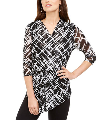 Alfani Women's 3/4 Sleeve Printed Tunic Black Size Petite XL