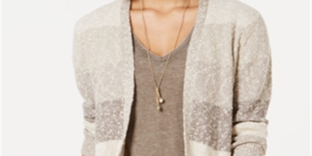 Style & Co Women's Block Striped Cardigan Brown Size Petite Large