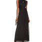 Betsy & Adam Women's Lace Sleeve Drape Front Gown Black Size 6