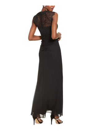 Betsy & Adam Women's Lace Sleeve Drape Front Gown Black Size 6